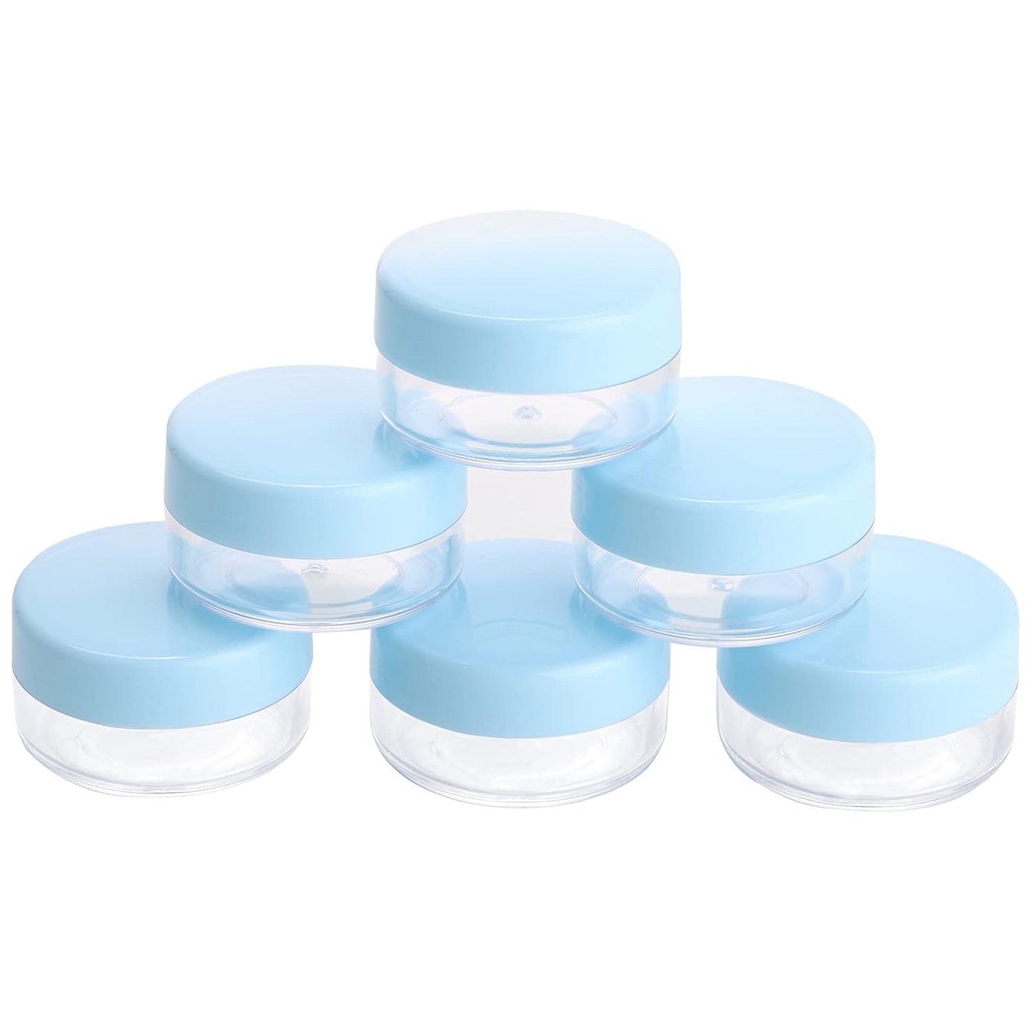 Refillable Cosmetic Sample Jars - 100 Pack 10g (0.35oz) Blue Small Travel Containers with Lids + 10 Mini Makeup Spatulas - BPA Free-Velvo Beauty