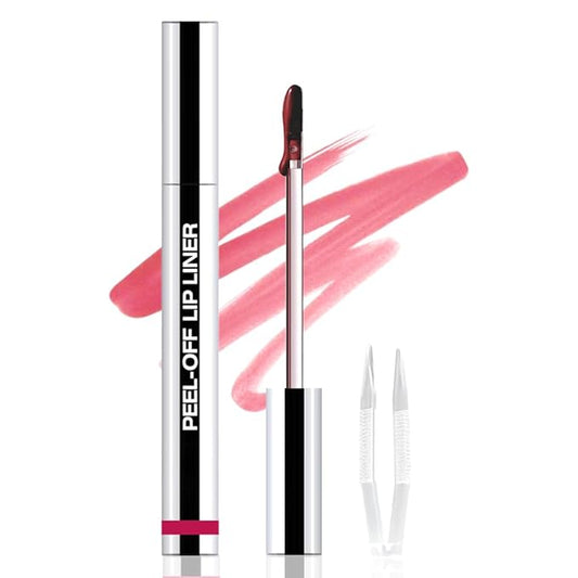 Peel Off Matte Liquid Lip Gloss Stain-Lip Liner with Tweezer, Pinkish Red Peel Off Lip Stain, Long Lasting & Waterproof Lipstick Tattoo, Transfer-Proof Lip Gloss for All Skin Types (06#, 1Pcs)-Velvo Beauty