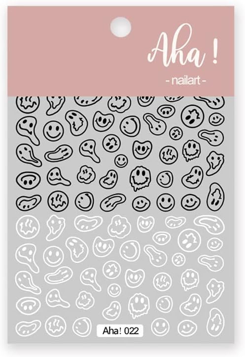 Smiling Face Nail Art Stickers 3D Nail Decals Cute Self-Adhesive Nail Stickers Yellow Black and White Twisted Smiling Face Nail Supplies for Women Girls Kids Nail Decorations-Velvo Beauty