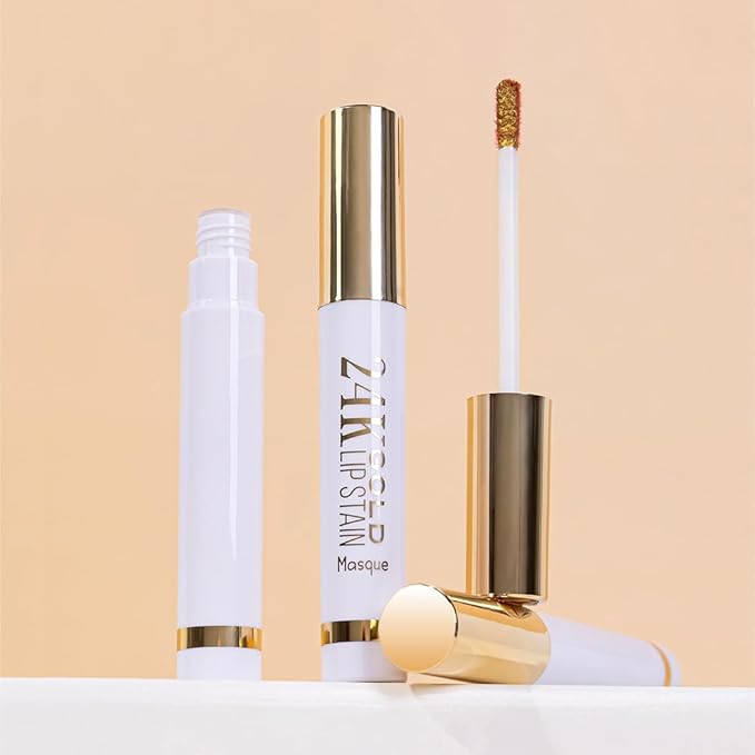 2025 New 24K Gold Liquid Lip Gloss Peel Off Lip Stain Tattoo with Tweezer, Brownish Red Lips Stain Peel Off Masque, Long Lasting Waterproof Lip Tint Stain,Transfer-proof for All Skin Types 02#-Velvo Beauty