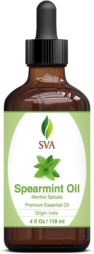 SVA Spearmint Essential Oil – 4 Fl Oz – 100% Natural Spearmint Oil - for Diffuser, Hair Care, Face, Skin Care, Aromatherapy, Scalp and Body Massage, Soap and Candle Making – with Dropper-Velvo Beauty