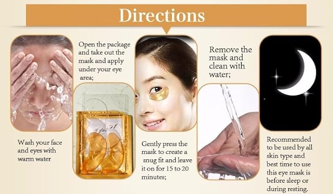 24K Gold Eye Patches (12 Pairs) Collagen, Anti-Wrinkle, Anti-Aging, Beauty & Personal Care, Dark Circles & Puffiness-Velvo Beauty