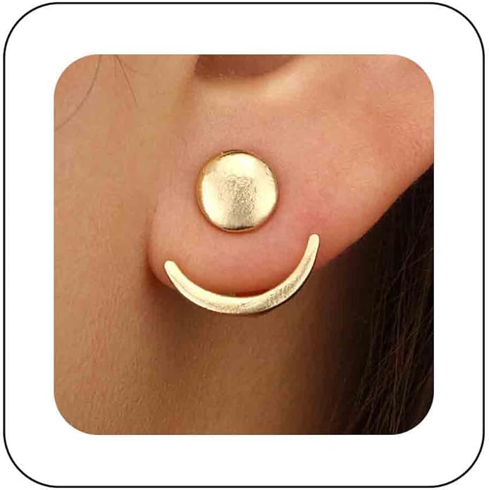Boho Moon Ear Jackets Earrings Crescent Moon Stud Earrings Gold Sun Moon Earrings Minimalist Double Sided Round Earrings Jewelry for Women-Velvo Beauty