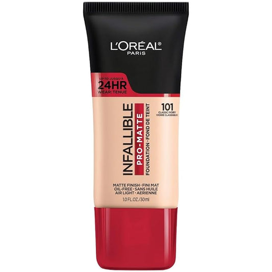 L'Oreal Paris Cosmetics Makeup Infallible Pro-Matte Liquid Longwear Foundation, Classic Ivory, 1 fl oz-Velvo Beauty