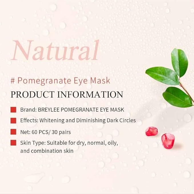 Pomegranate Eye Mask - 60 Pcs - reduces bags and dark circles under the eyes, tightens and improves ocular skin, all-natural extract, youthful appearance and reduces fine lines and wrinkles.-Velvo Beauty