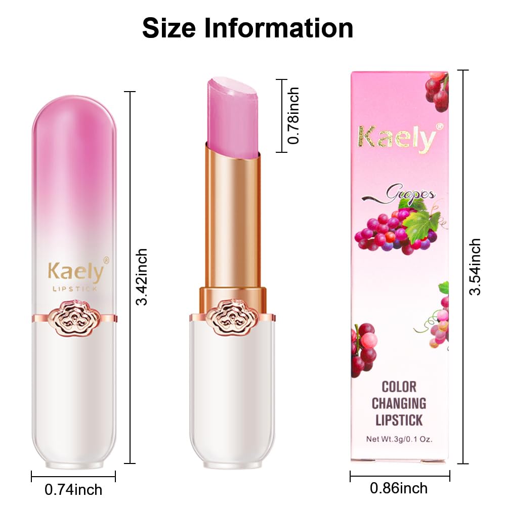 Kaely 3Pcs Peach Strawberry Grape Hydrating Lipstick Tinted Lip Balm, Color Changing PH Lipstick Makeup, Korean Magic Lip Stain Long Lasting Waterproof, labiales magicos 24 horas originales-Velvo Beauty