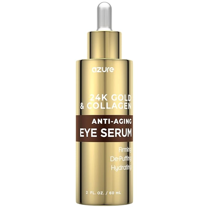 AZURE 24K Gold & Collagen Anti Aging Eye Serum - Firming, De-Puffing & Hydrating | Reduces Wrinkles, Fine Lines & Under Eye Bags | Minimize Signs of Aging | Made in Korea - 60mL-Velvo Beauty