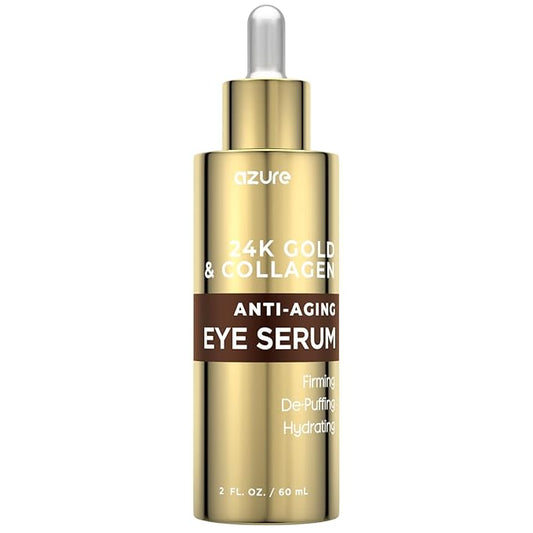 AZURE 24K Gold & Collagen Anti Aging Eye Serum - Firming, De-Puffing & Hydrating | Reduces Wrinkles, Fine Lines & Under Eye Bags | Minimize Signs of Aging | Made in Korea - 60mL-Velvo Beauty