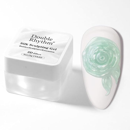 Double Rhythm 3D Nail Gel Pearl Solid Sculpting for Nail Art Non-Sticky Hard for Building Carving Molding Extension Soak Off UV/LED Nail Art Salon Home DIY 0.5 Oz (Green-Silk 08)-Velvo Beauty