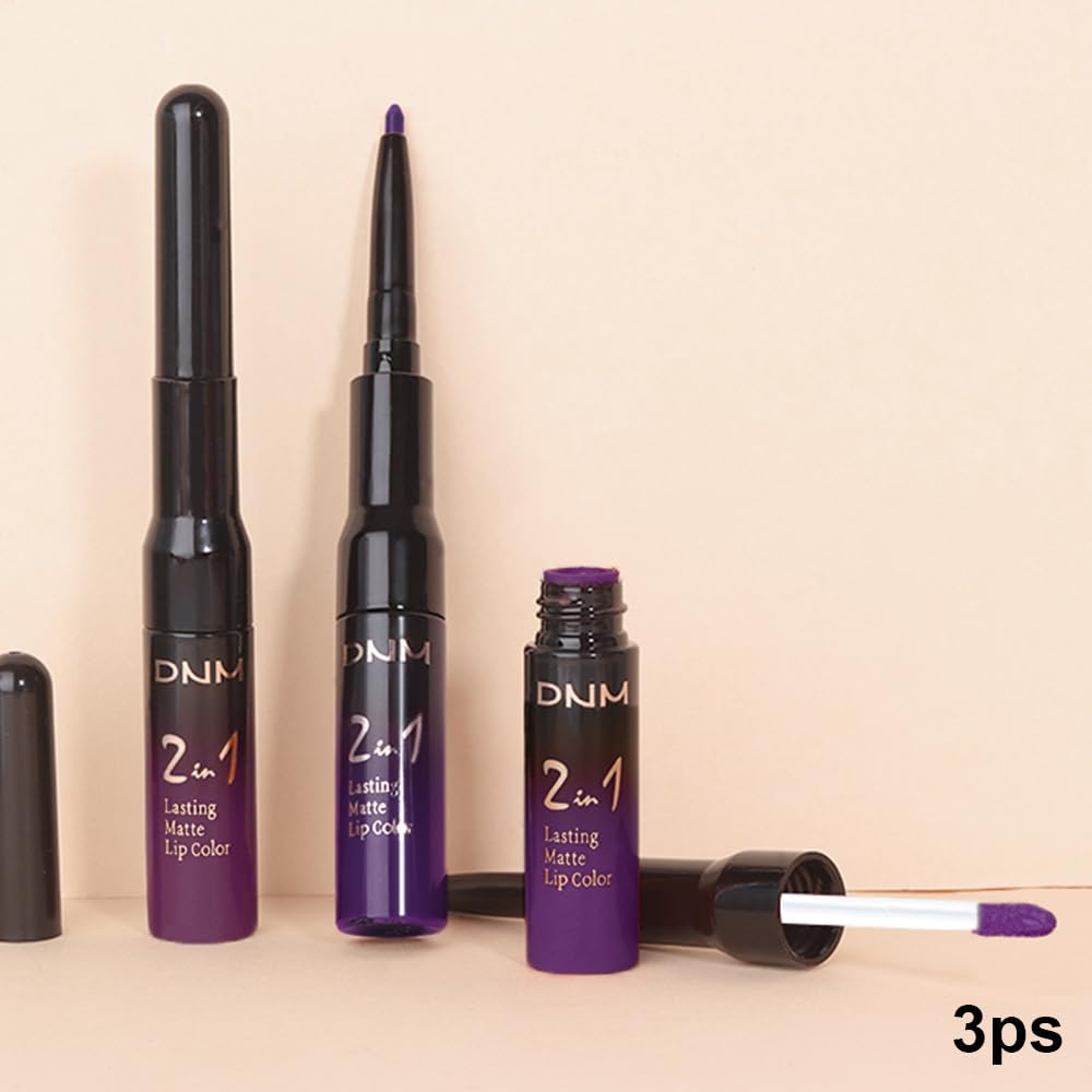 evpct 3Pcs Burgundy Red Black Dark Purple Matte Lip Liner & Liquid Lipstick Stain Makeup Set for Women, Lip Liner Stain Long Lasting Waterproof Smudge Proof, Cruelty Free Lip Makeup 24 hours originale-Velvo Beauty