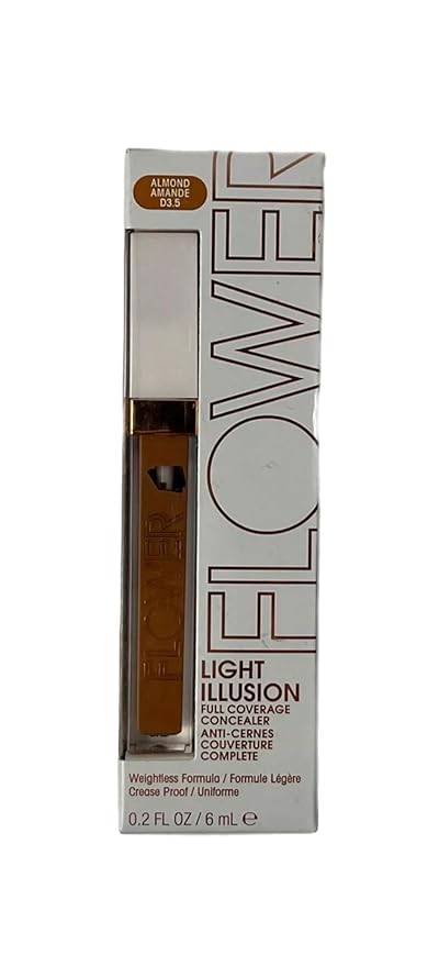 FLOWER BEAUTY By Drew Barrymore Light Illusion Full Coverage Concealer - Diffuse Dark Under Eye Circles + Blurs Blemishes - Weightless Formula + Crease Proof Makeup (Almond)-Velvo Beauty