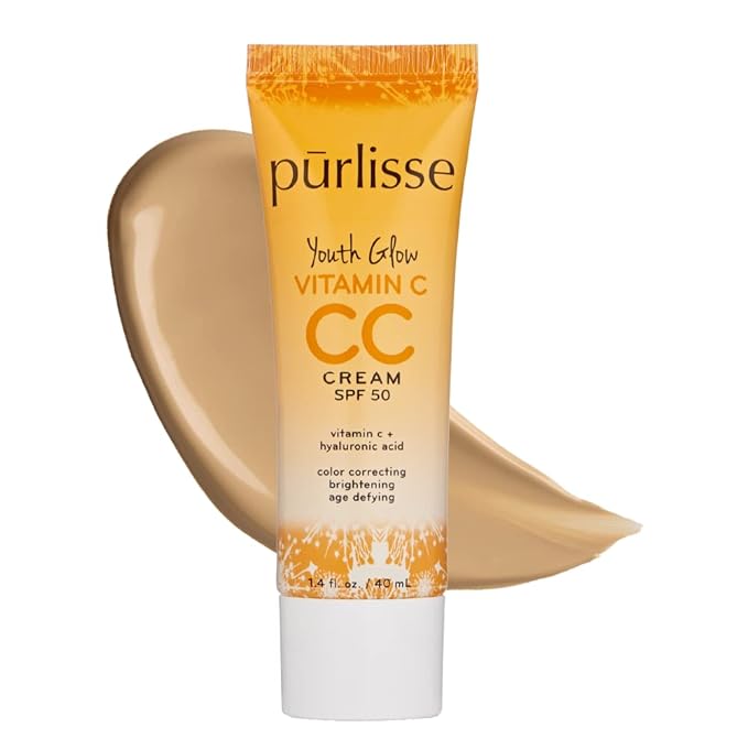 pürlisse Youth Glow Vitamin C CC Cream with SPF 50 - Color Corrector Enriched with Sea Buckthorn, Vitamin C & Hyaluronic Acid - Boosts Radiance & Youthfulness - Paraben-Free - Medium (1.4 oz)-Velvo Beauty