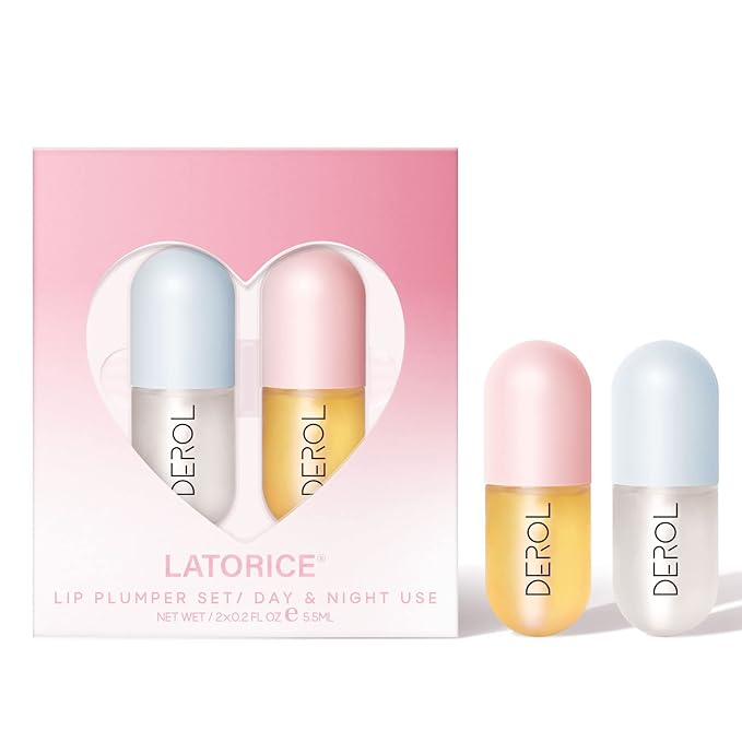 DEROL Lip Plumper Set, Lip Plumper Gloss, Natural Lip Plumper and Lip Care Serum, Lip Enhancer for Fuller, Lip Mask, Beautiful Fuller, Hydrating & Reduce Fine Lines Day&Night, 5.5ml (WS002)-Velvo Beauty