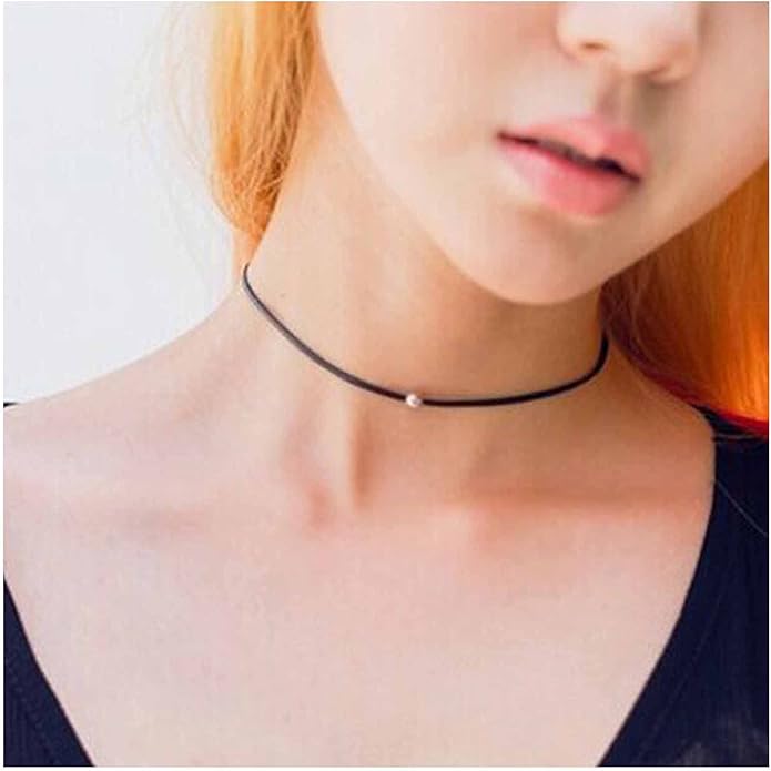 Boho Leather Choker Necklace Thin Black Suede Velvet Necklace Chain Vintage Minimalist Beaded Necklace 90s Chain Jewelry for Women Gifts-Velvo Beauty