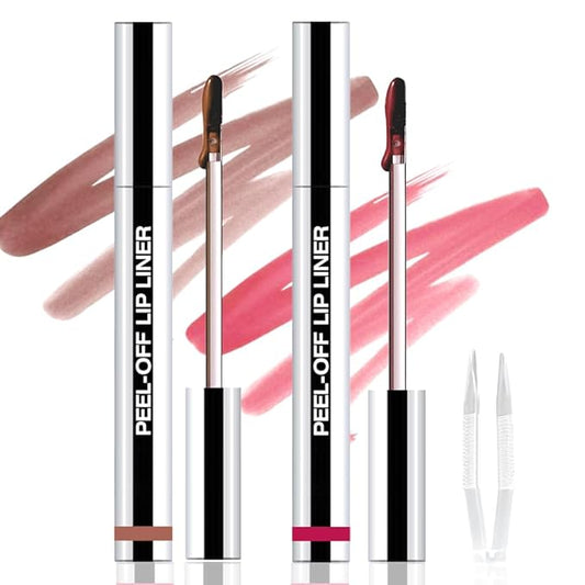 2Pcs Peel Off Matte Liquid Lip Gloss Stain-Lip Liner with Tweezer, Peel Off Lip Stain, Long Lasting & Waterproof Lipstick Tattoo, Transfer-Proof Lip Gloss for All Skin Types (02#+06#, 2Pcs)-Velvo Beauty