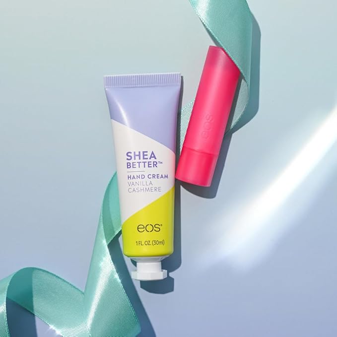 eos Holiday Skin Care Set- Vanilla Cashmere Travel Hand Cream & Candy Cane Swirl Lip Balm, Stocking Stuffers, 1 fl oz Hand Cream + 0.14 oz Lip Balm, 2-Pack-Velvo Beauty