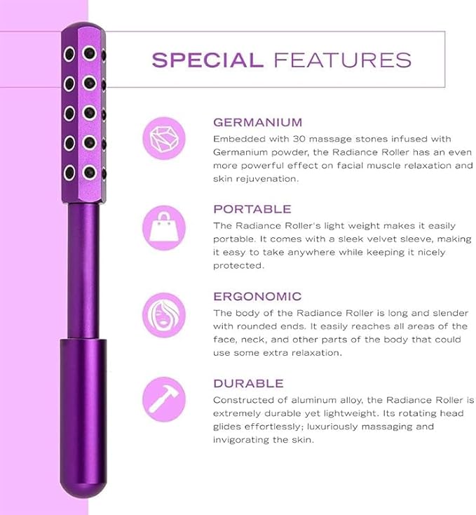 KKKing Radiance Roller - Germanium Stone Uplifting Face Beauty Massage Tool/Roller/Wand for Skin Tightening, De-Puffing, Sculpt/Lift, Anti-Aging | Uplift Face Roller, Facial Roller (Rose Gold)-Velvo Beauty