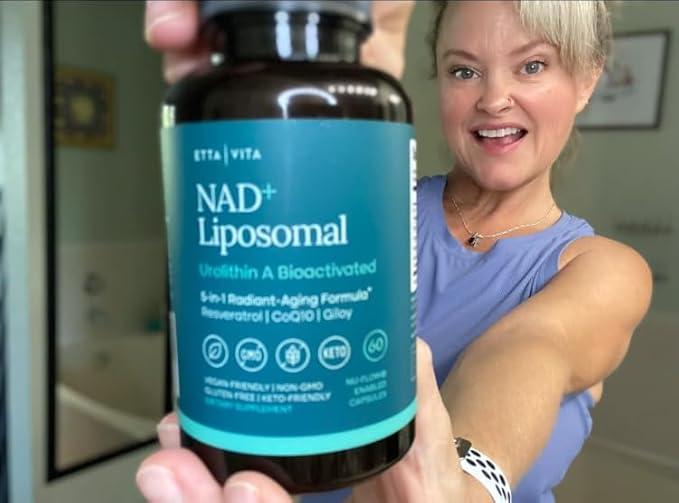 Liposomal NAD+ Supplement 500mg with Urolithin A, CoQ10, Resveratrol & Giloy (Made in USA) Mitochondrial, Cellular Energy, Cognitive, Anti-Aging & Detox Support - 3rd Party Tested Vegan, Non-GMO-Velvo Beauty