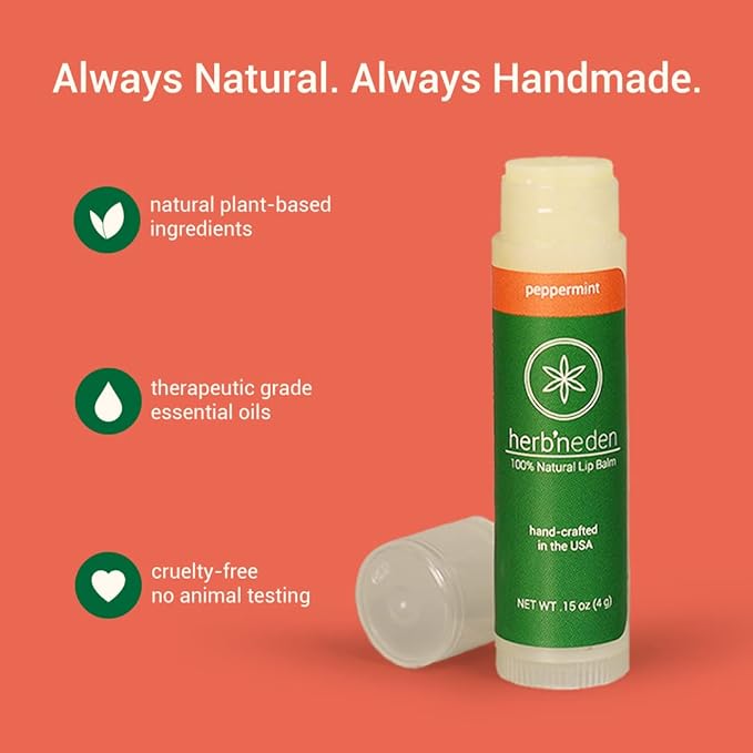 Herb’N Eden Peppermint Lip Balm Pack of 3 | Moisturizing and Soothing for Dry, Chapped Lips | 100% Natural Ingredients | Essential Oils-Velvo Beauty