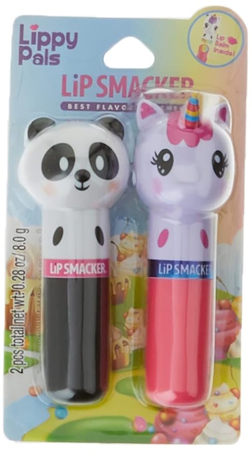 Lip Smacker Lippy Pals Unicorn & Panda, Flavored Moisturizing & Smoothing Soft Shine Lip Balm, Hydrating & Protecting Fun Tasty Flavors, Cruelty-Free & Vegan - Unicorn Magic & Cuddly Cream Puff-Velvo Beauty