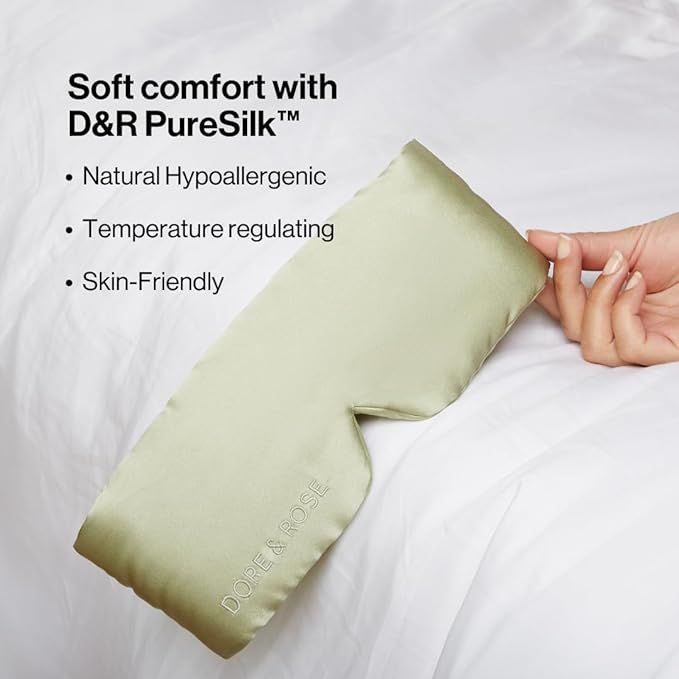Dore & Rose Deep Sleep Mask Light Blocking, 23 Momme Mulberry Silk Eye Mask, Ultra Soft, Adjustable - Travel Sleeping Mask for Men & Women - Olive-Velvo Beauty