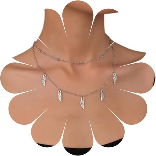 Vintage Layered Wing Dangle Necklace Angel Wing Pendant Necklace Tiny Wing Choker Necklace Silver Angel Wing Necklace Jewelry for Women-Velvo Beauty