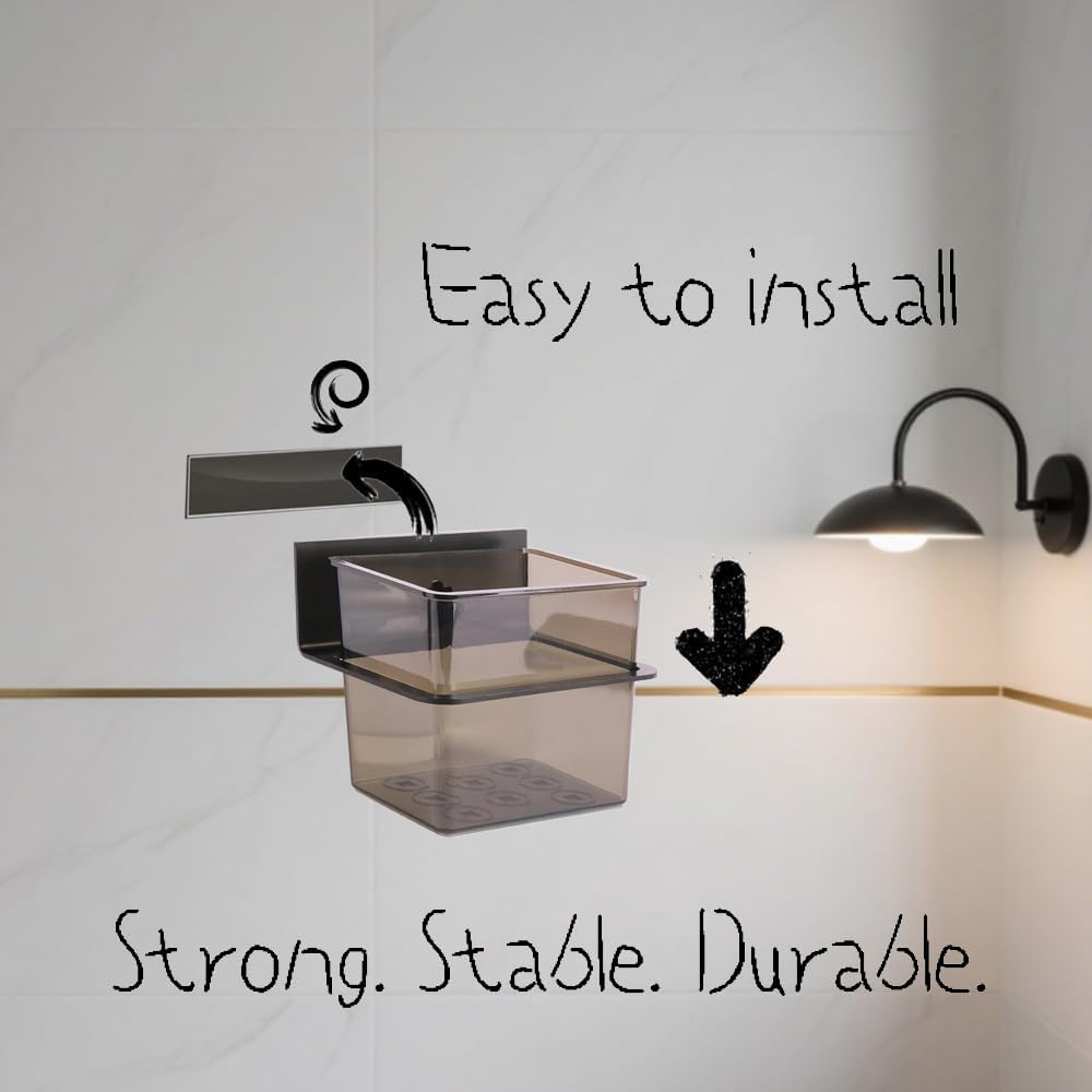 3 Pack Modern Black Metal Clear Plastic Toothbrush Holders,Toothpaste Holder Set - Kids & Adults with Wall-Mounted Metal Bathroom Organizer Set for Bathroom-Velvo Beauty