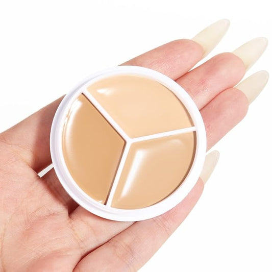 Kaely Tri Color Concealer Pot,Color Correcting Concealer for Dark Circles Spots,3 Color Cream Concealer Full Coverage,Foundation Contour Makeup Palettes,under Eye Brightener corrector de ojeras,01-Velvo Beauty