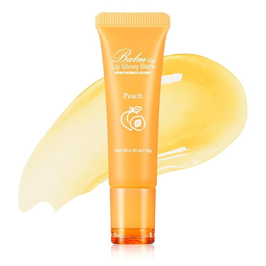 GECOMO Lip Glowy Balm, Moisturizing Lip Gloss, Nourishing Glossy Transparent Plumping Oil, Non-sticky Tinted Toot Lip Balm for Lip Care (PEACH) 0.35oz-Velvo Beauty
