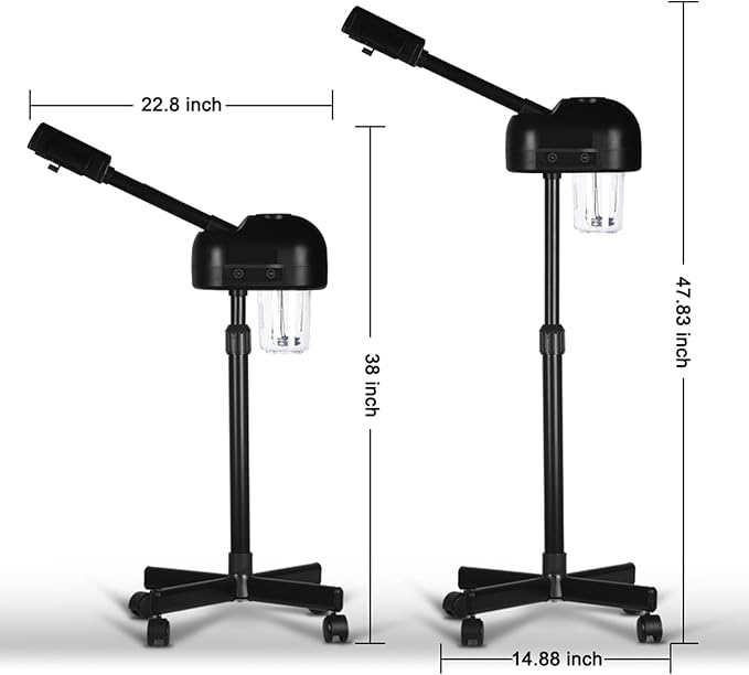 Stand Professional Ozone Facial Steamer with Touch Control, Hot Mist Function, Adjustable Height & Rolling Base, 360° Rotatable Nozzle, Use for Home, Salon SPA (Black)-Velvo Beauty