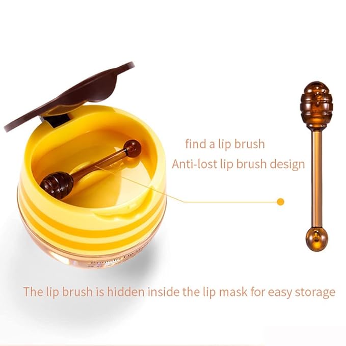 Bee Lip Mask Balm Honey Pot, 2PCS Honey Lip Sleeping Mask Hydrating Prevention Dry and Cracked Lip Scrubs Exfoliator, Overnight Lip Mask Reduces Lip Lines-Velvo Beauty