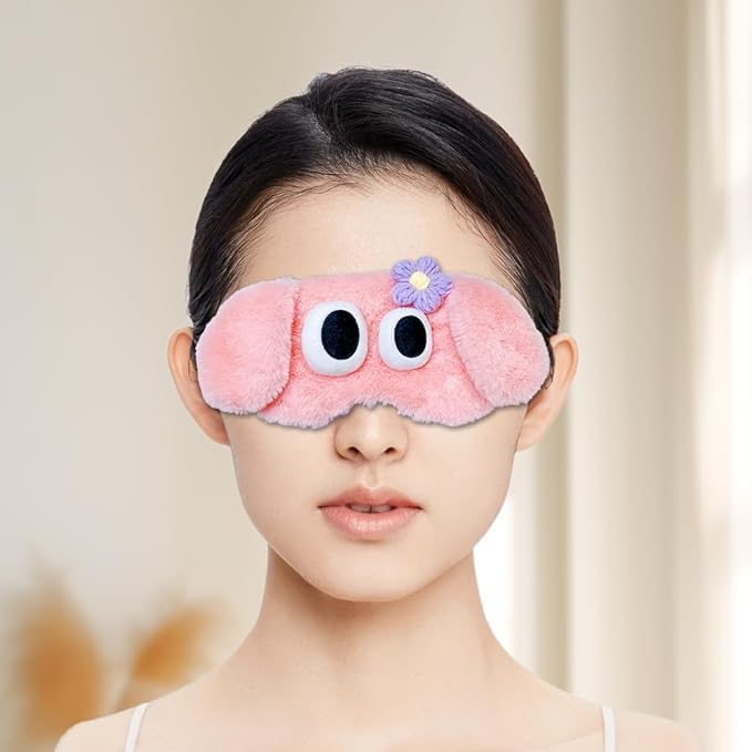 PERFECTSIGHT Dog Sleep Eye Masks, Cute Plush Sleep Eye Cover Lightweight Adjustable Eyeshade Faux Fur Mask Cover for Women Men Kids Sleep Travel Nap, Pink Puppy-Velvo Beauty