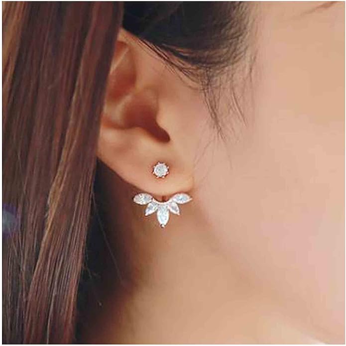 Boho Crystal Lotus Jackets Earrings Gold Crystal Studs Earrings Sparkle Rhinestone Ear Jackets Earrings CZ Ear Climber Earrings Wedding Earrings Jewelry for Women and Girls-Velvo Beauty