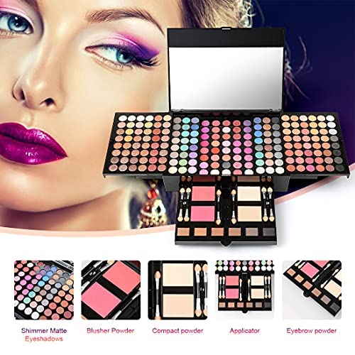 194 Colors Pink Cosmetic Make up Palette Set Kit with Eyeshadow Blusher Eyebrow Powder Face Concealer,All-in-One High Pigment Powder Pallet Kit with Mirror, Applicators-Velvo Beauty