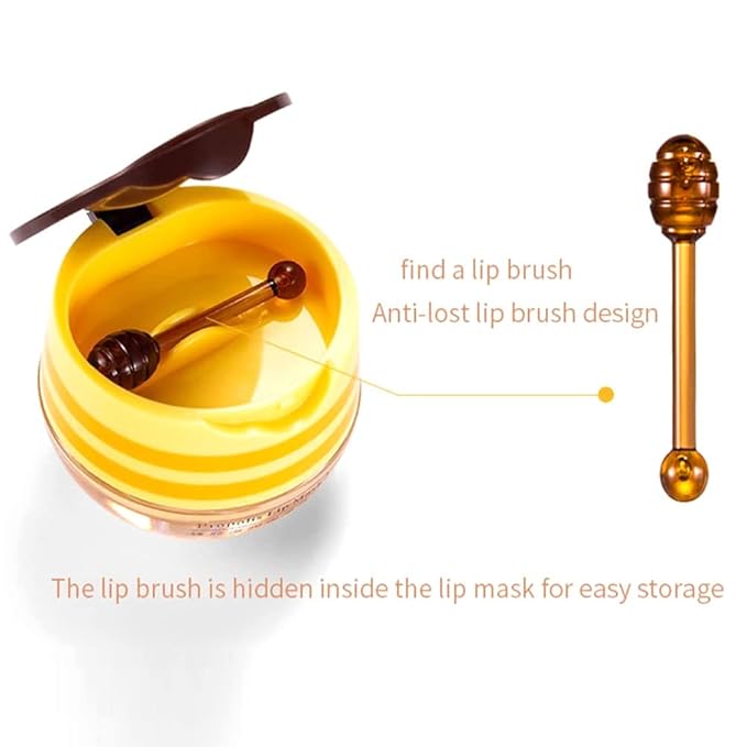 Bee Lip Balm Honey Pot, Strawberry & Honey Moisturizing Propolis Lip Mask, Hydrating & Prevention Dry and Cracked Lip Scrubs Exfoliator, Reduces Lip Lines (Yellow & Pink)-Velvo Beauty