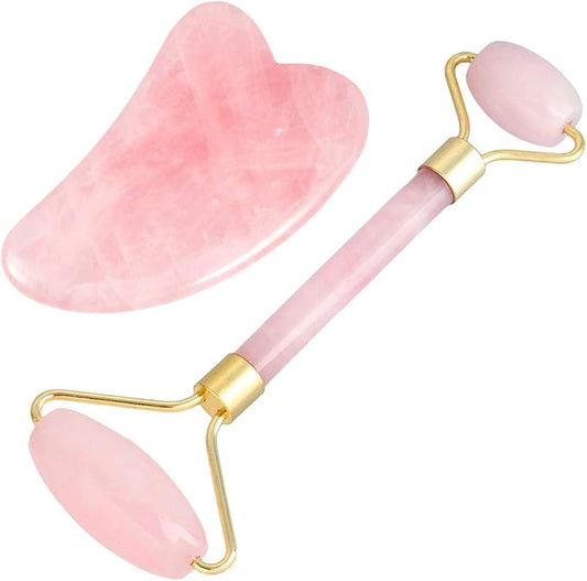 mookaitedecor Rose Quartz Roller & Gua Sha Tool for Face and Neck Massage, Facial Massager for Anti Aging-Velvo Beauty