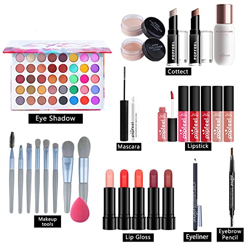 All-in-one Holiday Make up Gift Set | Makeup Kit for Women Full Kit Essential Starter Bundle Include Eyeshadow Palette Lipstick Blush Foundation Concealer Face Powder Mascara Lipgloss Brush-Velvo Beauty