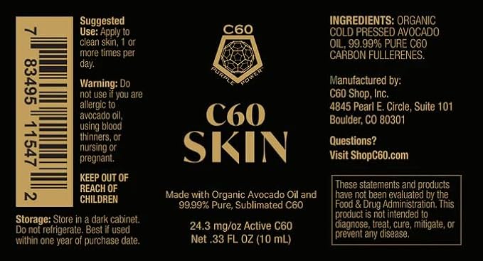 C60 Power - Skin Roll-On - Age-Defying Antioxidant Protection - Reduce Wrinkles, Heal Skin, Non-Greasy - Face, Body, Bug Bites, Scarring - Organic Avocado Oil, 99.99% Pure C60 Fullerenes-Velvo Beauty