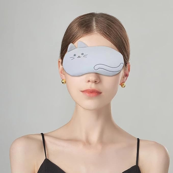 PERFECTSIGHT Kitty Sleep Eye Masks, Cute Plush Sleep Eye Cover Lightweight Adjustable Eyeshade Faux Fur Mask Cover for Women Men Sleep Travel Nap, Grey Cat-Velvo Beauty