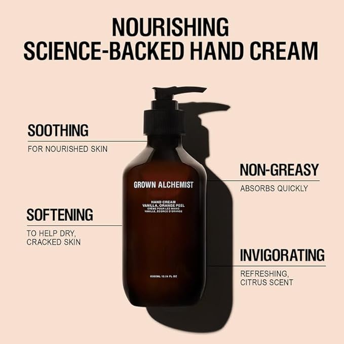 Grown Alchemist Hand Cream - Vanilla and Orange Peel. Non-Greasy Moisturizer that Soothes and Softens Hands (300ml).-Velvo Beauty