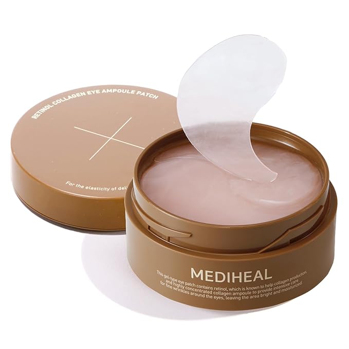 Mediheal Retinol Collagen Under Eye Patches - Korean Hydrogel Eye Pads (60 patches) with 95% Retinol & 5 Micro Collagen. Nourishing & Non Irritating Eye Gel Mask. Sealing Cap & Spatula Included.-Velvo Beauty