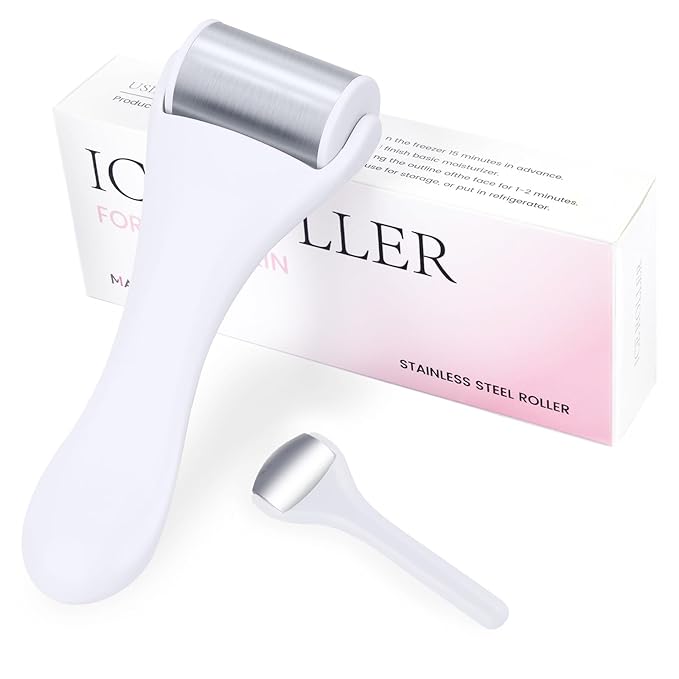 MAANGE Ice Roller For Face & Eye Roller for Puffiness,Stainless Steel Facial Roller Ice Face Roller Mini Roller Set (white 2 pcs)-Velvo Beauty