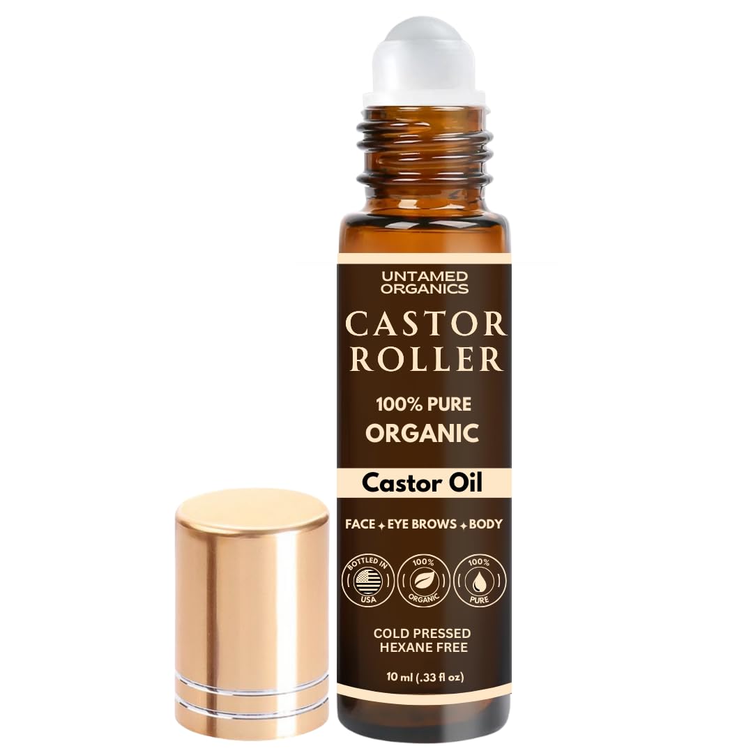 100% Organic Castor Oil Roll On For Eyebrows, Lips, Under Eyes, Eyelashes, Cuticles - Mess Free Roller Ball - Certified Organic, Cold Pressed, Hexane Free - Travel Sized Glass Bottle-Velvo Beauty