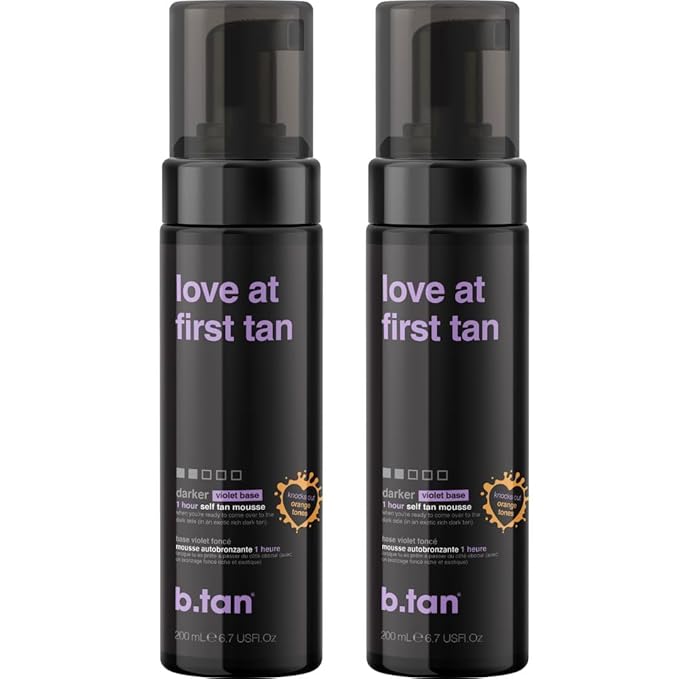 b.tan Violet Self Tanner Mousse Bundle | Love At First Tan - Best, 1 Hour Express Sunless Tanning Foam, Cancels Orange Tones, Dark Bronzing Glow, No Fake Tan Smell, Face & Body, 6.7 Fl Oz, Pack of 2-Velvo Beauty