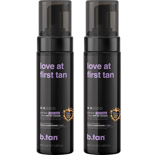 b.tan Violet Self Tanner Mousse Bundle | Love At First Tan - Best, 1 Hour Express Sunless Tanning Foam, Cancels Orange Tones, Dark Bronzing Glow, No Fake Tan Smell, Face & Body, 6.7 Fl Oz, Pack of 2-Velvo Beauty