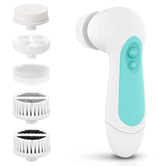 Waterproof Facial Cleansing Spin Brush Set with 5 Exfoliating Brush Heads - Electric Face Scrubber Cleanser Brush by CLSEVXY - Face Brush for Gentle Exfoliation and Deep Scrubbing-Velvo Beauty