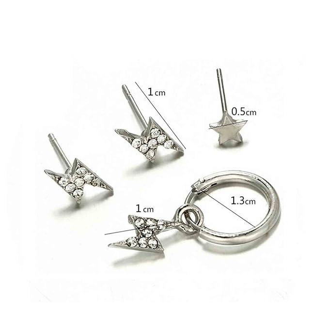 Bohemia Crystal Thunder Hoop Earrings Cz Lighting Bolt Studs Earrings Silver Lighting Drop Earrings Multiple Piecing Dot Earrings for Women and Girls-Velvo Beauty