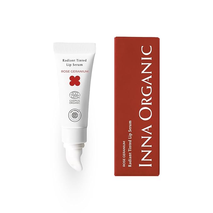 INNA ORGANIC Tinted Lip Serum, Moisturizing, Healing, Light Rosy color, 100% vegan, EWG & COSMOS Certified| Rose Geranium Essential Oils Infused Skincare | Luxury Clean Beauty-Velvo Beauty