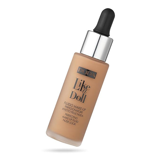 PUPA Milano Like A Doll Perfecting Make-Up Fluid Nude Look Foundation - Light Texture - Natural, Radiant Results - Nude Skin Effect - For All Skin Types - Blends Perfectly - Medium Beige - 1.01 Oz-Velvo Beauty