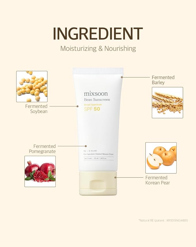 mixsoon Bean Sunscreen 1.69 Fl. Oz. / 50ml SPF 50 Airy Texture Type Lightweight No White Cast For Face Korean Glass Skin Care-Velvo Beauty
